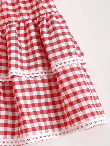 MOD Summer Plaid A-Line Skirt With Lace Hem