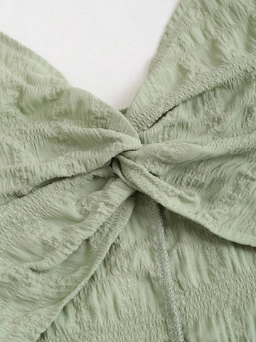 Summer Sexy Twist Knot Hollow Out Pleated Slit Fish Tail Halter Neck Dress