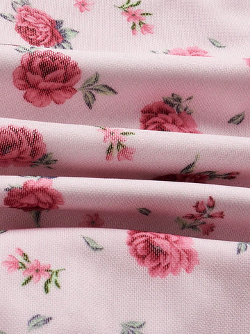 Summer Small Floral Spliced Lace Trim Spaghetti Strap Multi-Layer Ruffled Hem Package Hip Mesh Skirt Set