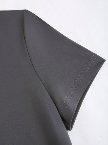 Summer Solid Color Asymmetrical Collar Ruched Slim Fit Dress With Side Slit