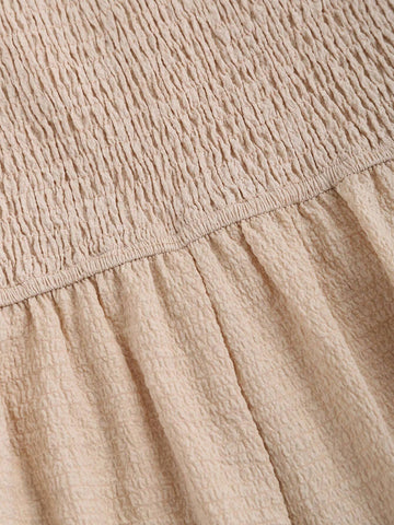 Summer Solid Color Square Collar Patchwork Puff Sleeve Jumpsuit