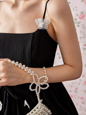Sweet Elegant Miu Style Random 3D Butterfly Decorated Slimming A-Line Black Mini Dress With Cinched Waist