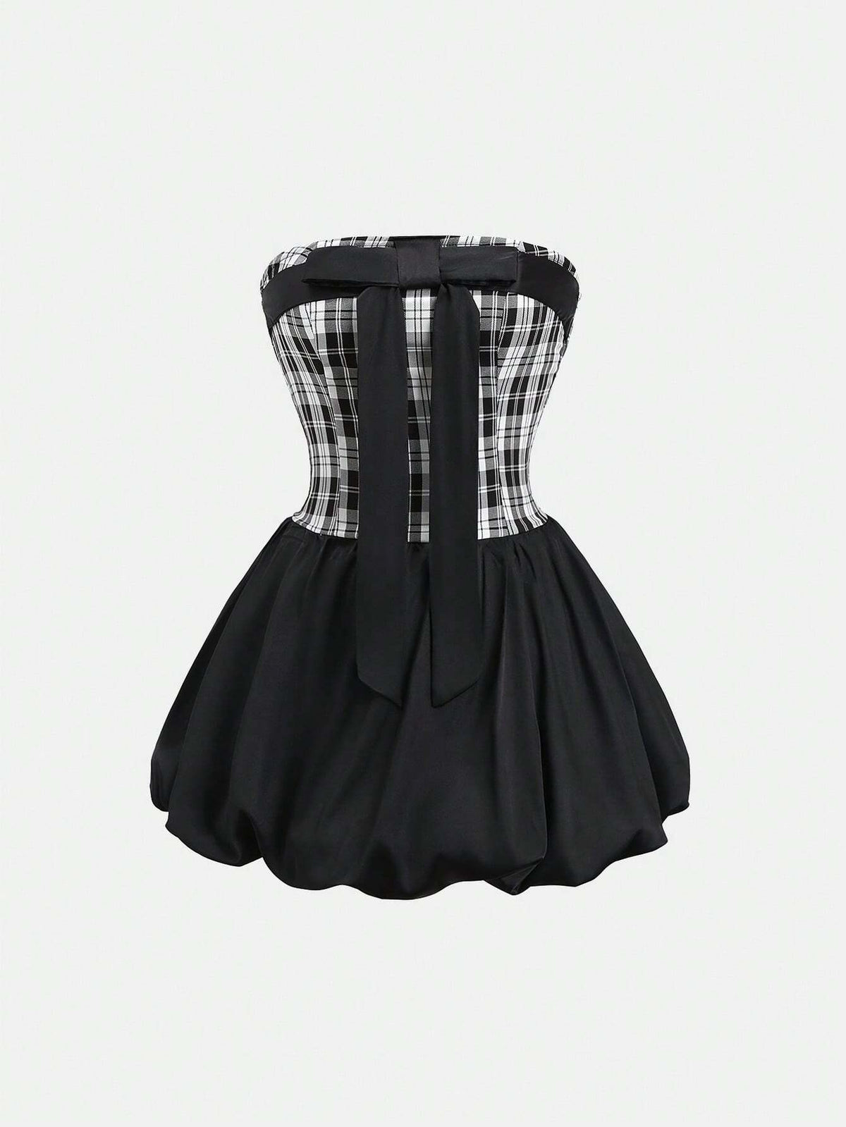 Sweet & Spicy Plaid Black Strapless Dress For Women