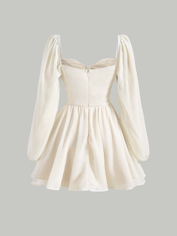 MOD Sweetheart Neck Lantern Sleeve Ruched Bust Dress