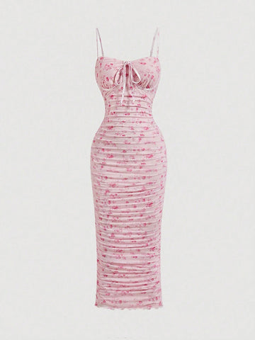 Teen Girls Ditsy Floral Pleated Spaghetti Strap Dress