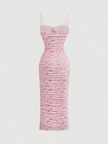 Teen Girls Ditsy Floral Pleated Spaghetti Strap Dress