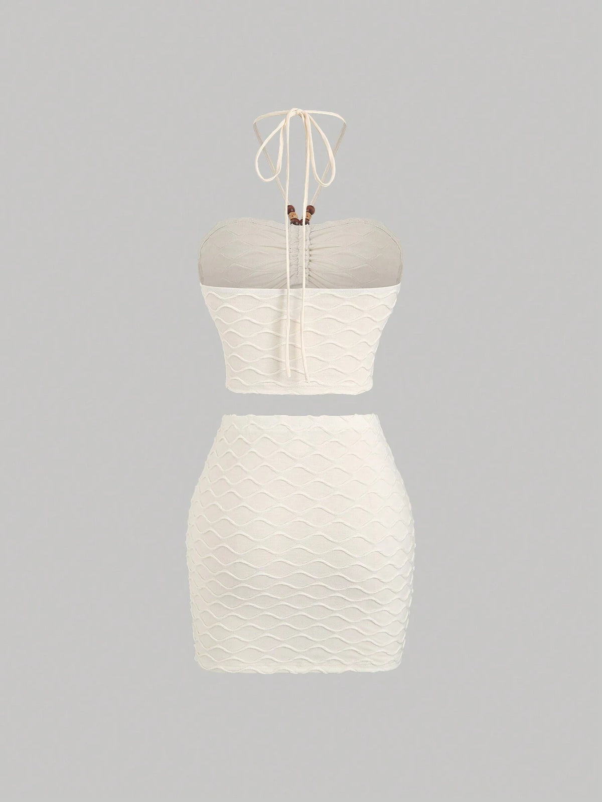 Texture Decorated Spaghetti Strap Top & Bodycon Skirt Set With Halter