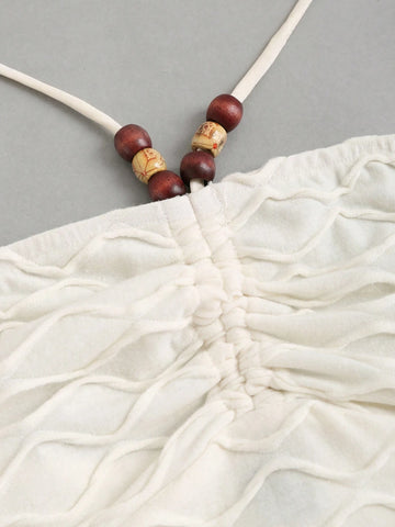 Texture Decorated Spaghetti Strap Top & Bodycon Skirt Set With Halter