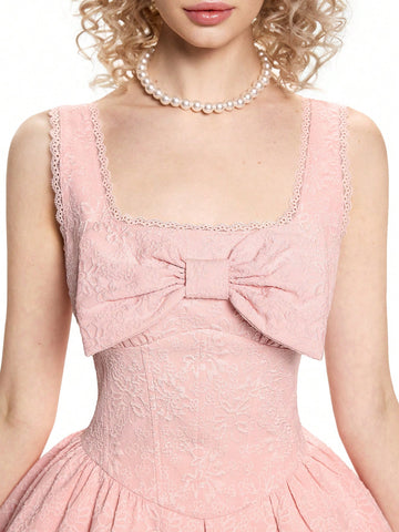 The Big Bow On The Front Is Decorated In Pink And Elegant,New Years Outfit,Valentine's Day