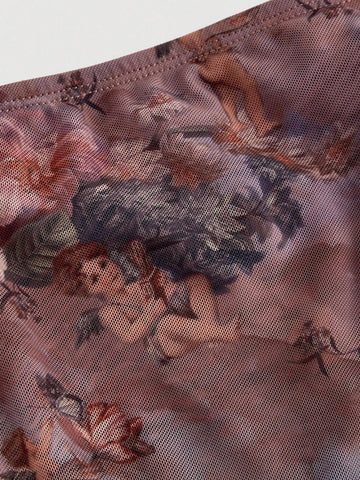 Tie-Dye Mesh Printed Ruched Off-Shoulder Top And Short Skirt