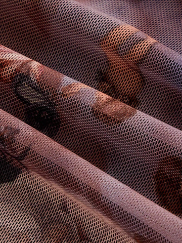 Tie-Dye Mesh Printed Ruched Off-Shoulder Top And Short Skirt