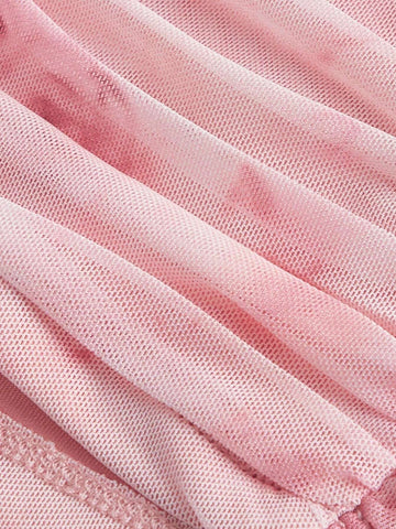 MOD Tie Dye Knot Front Flounce Sleeve Crop Top