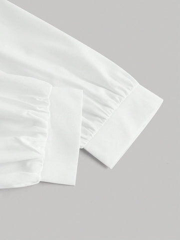 MOD Turndown Collar Long Sleeve Contrast Color Chest Ruched Pink White Contrast Color Shirt