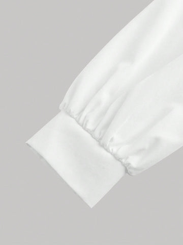 Tween Girls Elegant Black White Color Block Turndown Collar Lantern Sleeve 2 In 1 Dress, Fall &