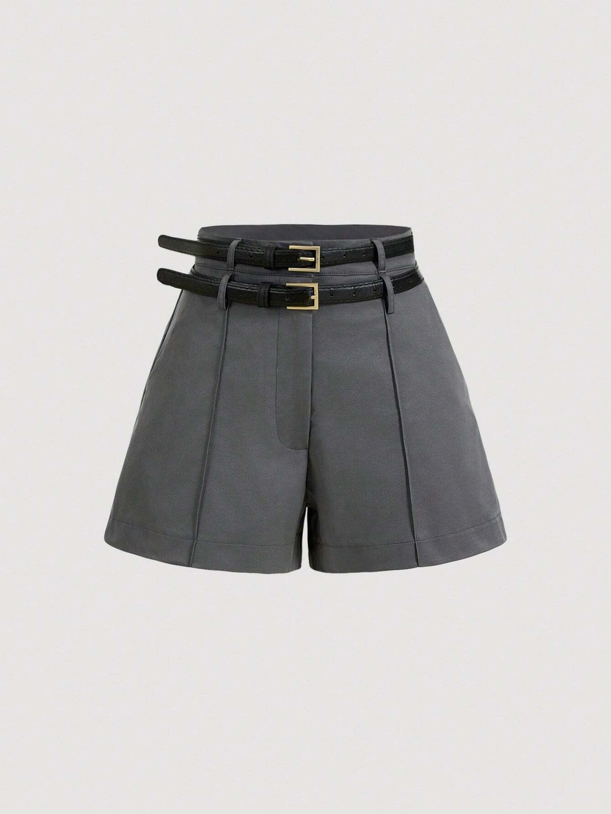 MOD Versatile Double Waistband Wide Leg Gray Shorts, Casual Women's Dress Shorts, Uniform Shorts, Business Wear, Autumn Shorts, Inner Shorts