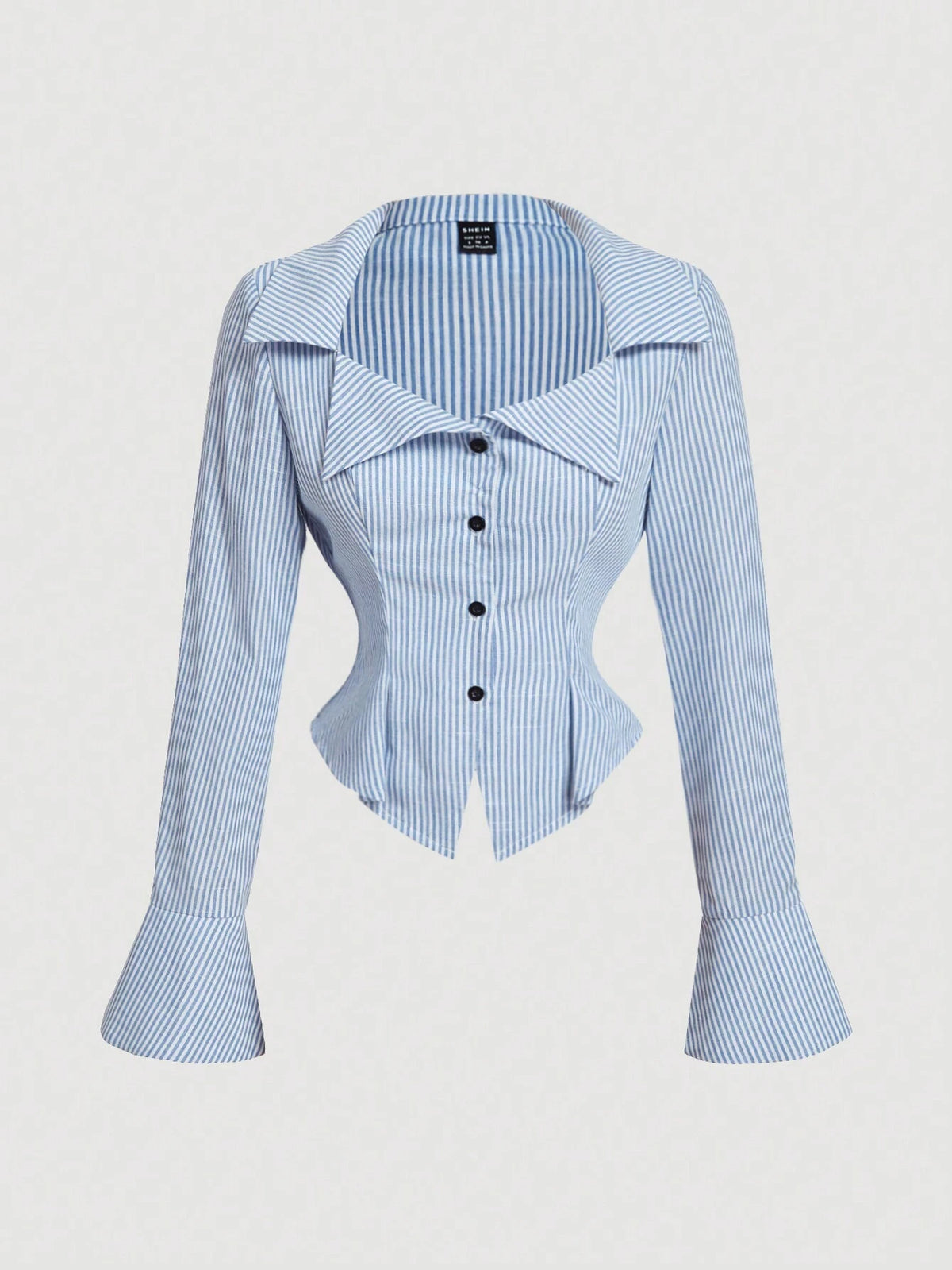 MOD Vintage College Style Blue & White Striped Turndown Collar Square Neck Shirt