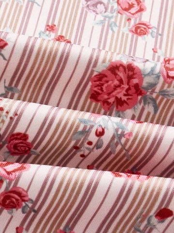 Vintage Floral Print Lace Splice Jumpsuit With Shoulder Strap For Summer