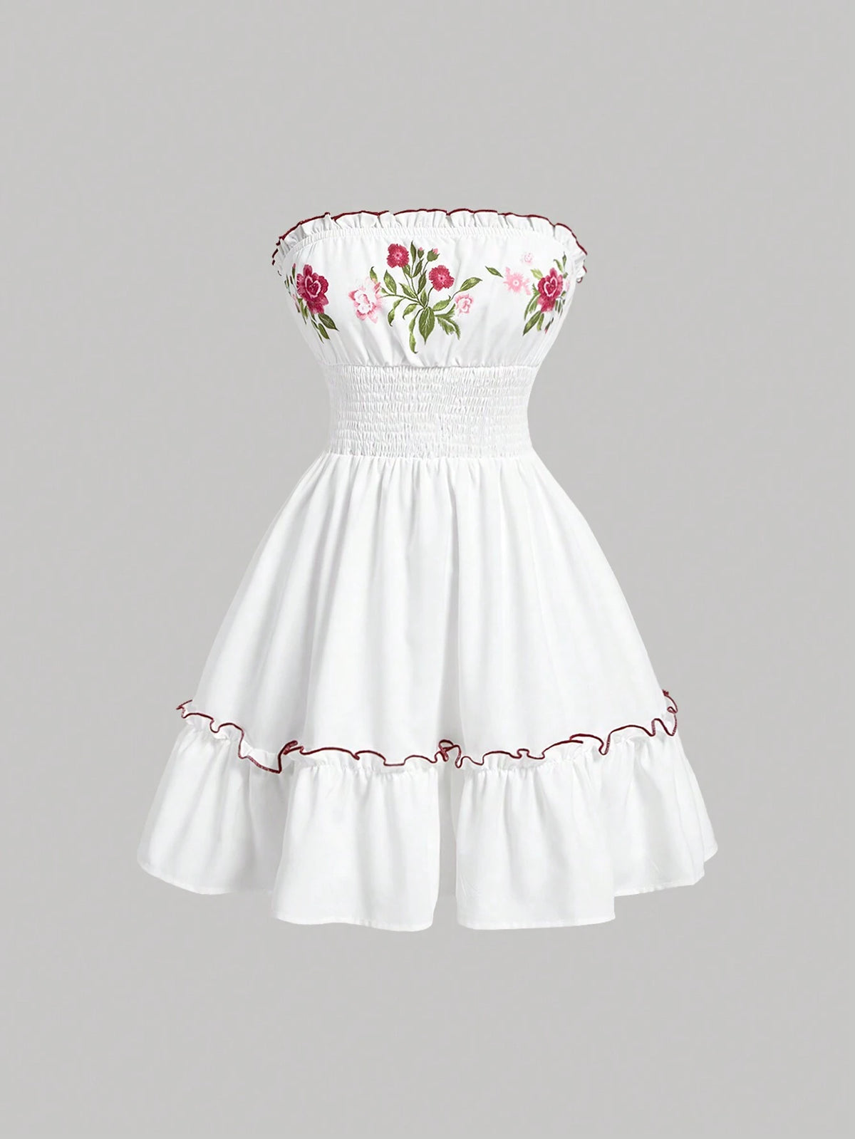 Vintage Flower Print Patchwork Ruffle Hem Tube Dress For Summer,Boho Dress,Beach Women