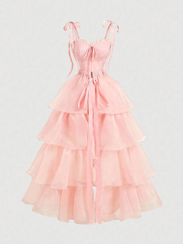 Vintage Light Pink Gorgeous 2in1 Dress With Detachable Multiple Skirts - Palace Style,Birthday