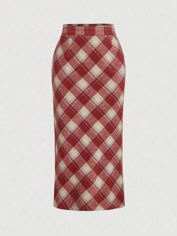 MOD Vintage Red And White Checkered Print Bodycon Elegant Retro Mini Skirt
