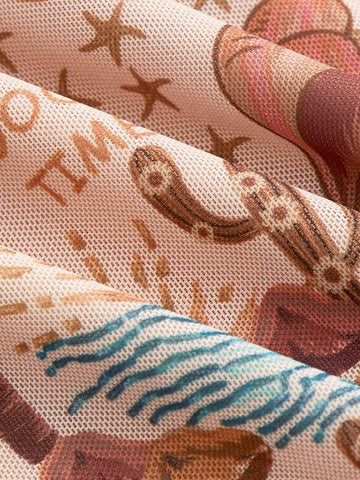 MOD Vintage Style Knitted Women's Plant Printed Mermaid Hem Skirt