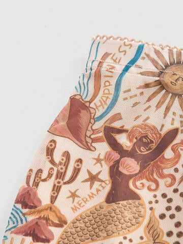 MOD Vintage Style Knitted Women's Plant Printed Mermaid Hem Skirt