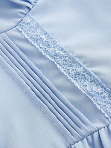 White Front Striped Bra Cup Lace Splicing Backside Tie-Up Cropped Mini Dress