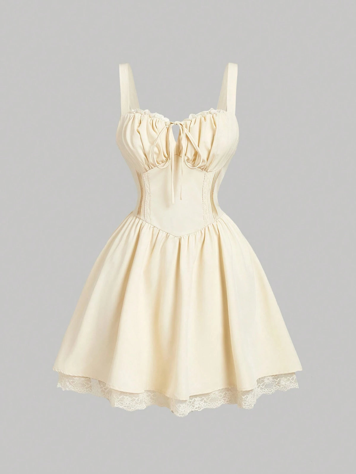 White Front With Cup Lace Splice Backstrap Cropped Skirt Dress