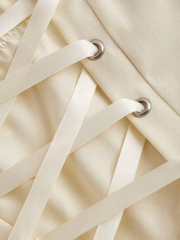 White Front With Cup Lace Splice Backstrap Cropped Skirt Dress