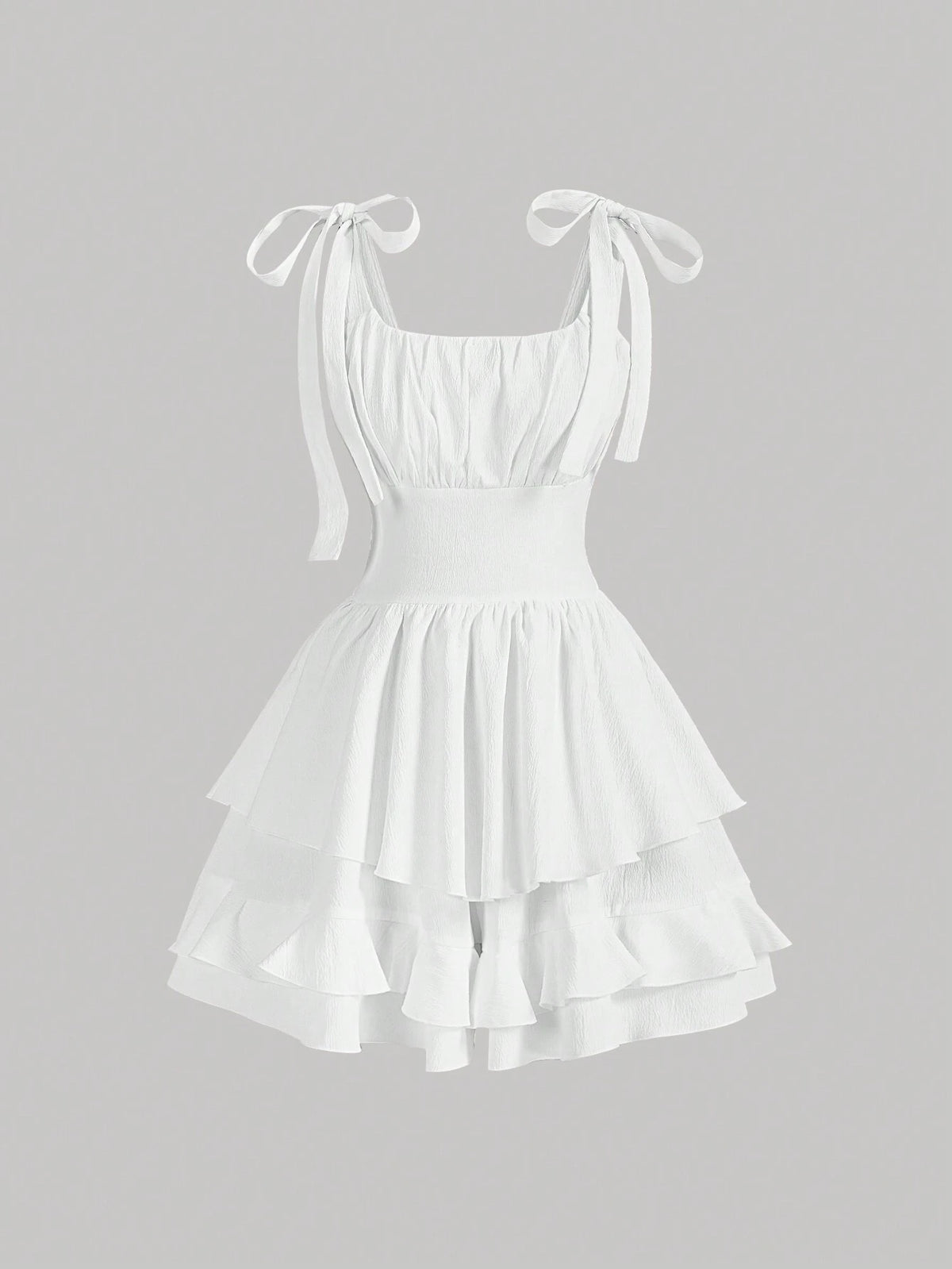 White Pleated Ruffle Hem Countryside Vacation Jumpsuit For Summer