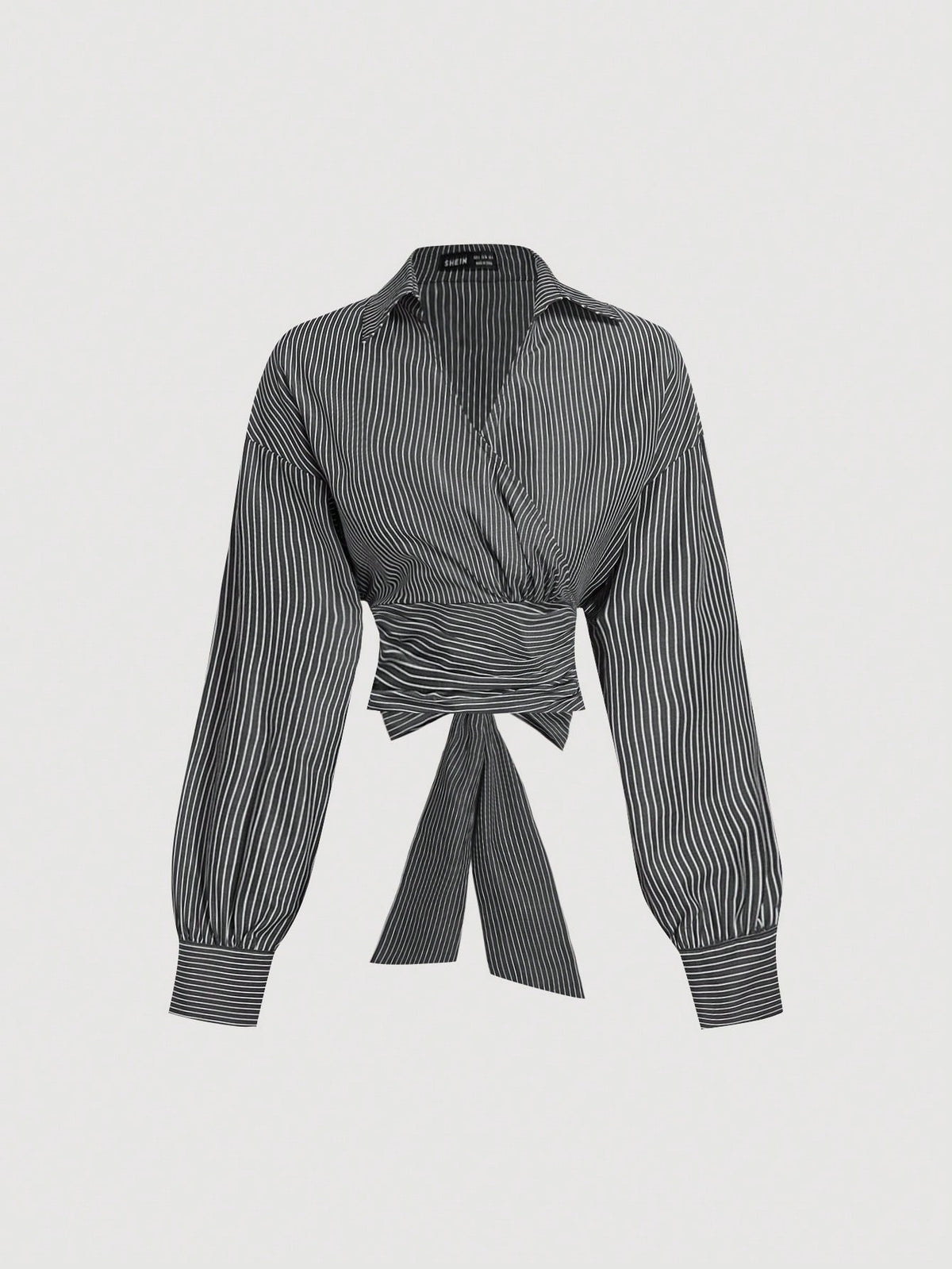 MOD White & Khaki Striped Asymmetric Wrapped Long Sleeve Shirt