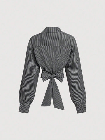 MOD White & Khaki Striped Asymmetric Wrapped Long Sleeve Shirt