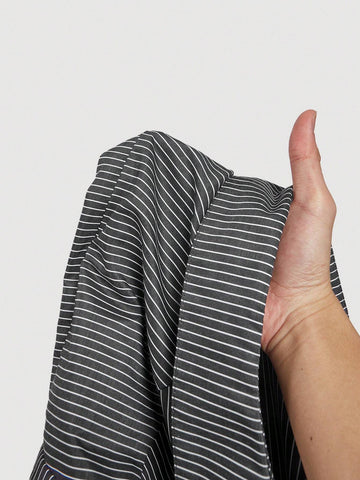 MOD White & Khaki Striped Asymmetric Wrapped Long Sleeve Shirt