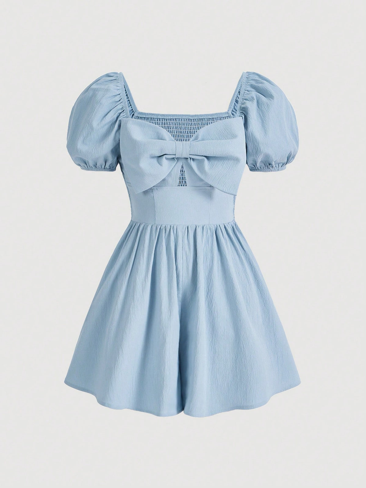 Women'S Backless Bubble Short Sleeve Jumpsuit With Bowknot Decoration