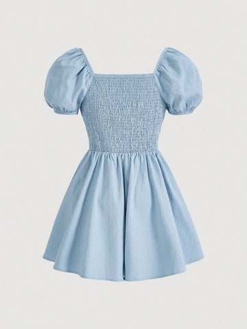 Women'S Backless Bubble Short Sleeve Jumpsuit With Bowknot Decoration