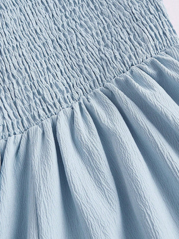 Women'S Backless Bubble Short Sleeve Jumpsuit With Bowknot Decoration