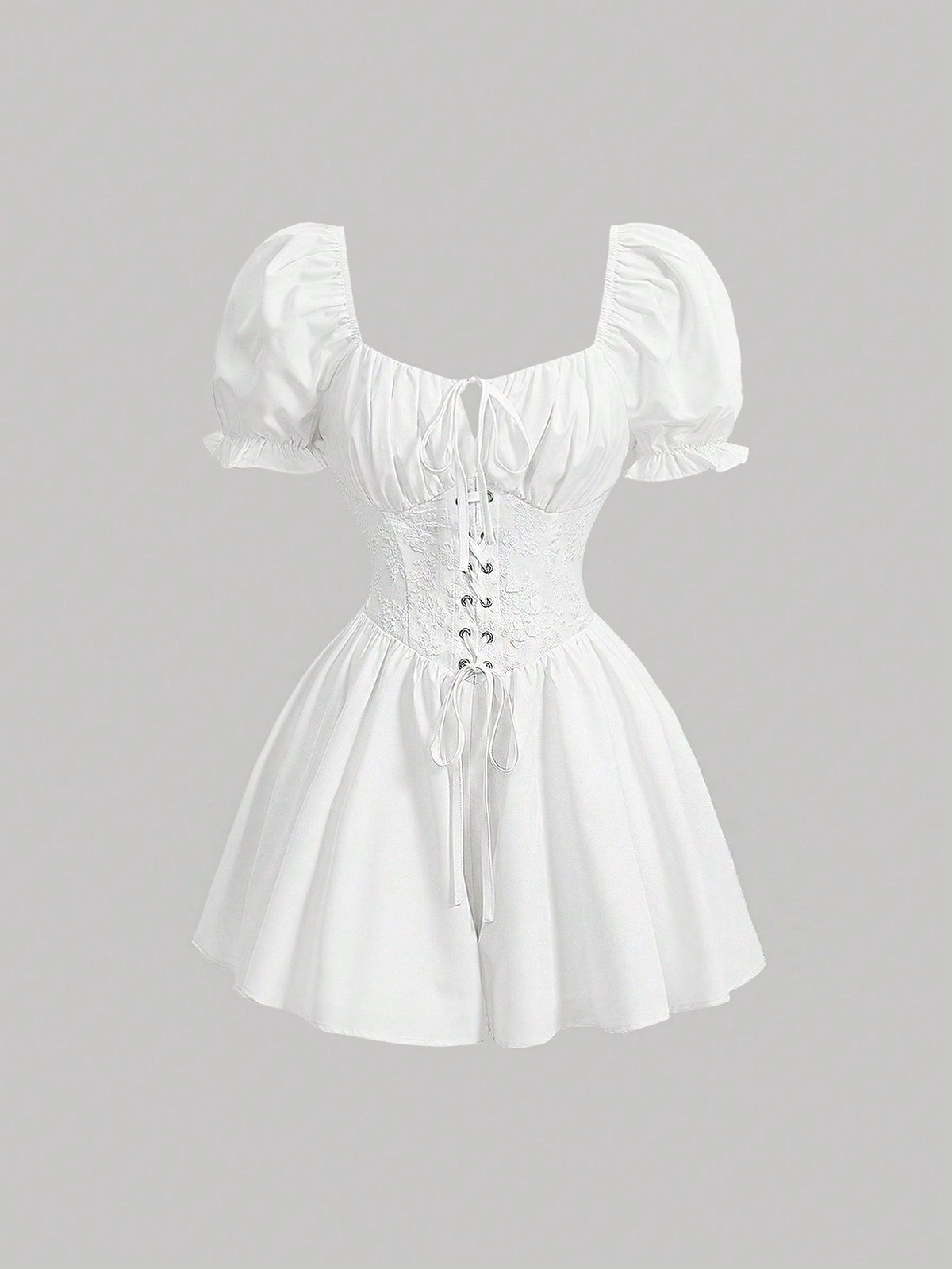 Women'S Bubble Sleeve Romper With Ruched Bust