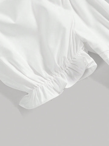 Women'S Bubble Sleeve Romper With Ruched Bust