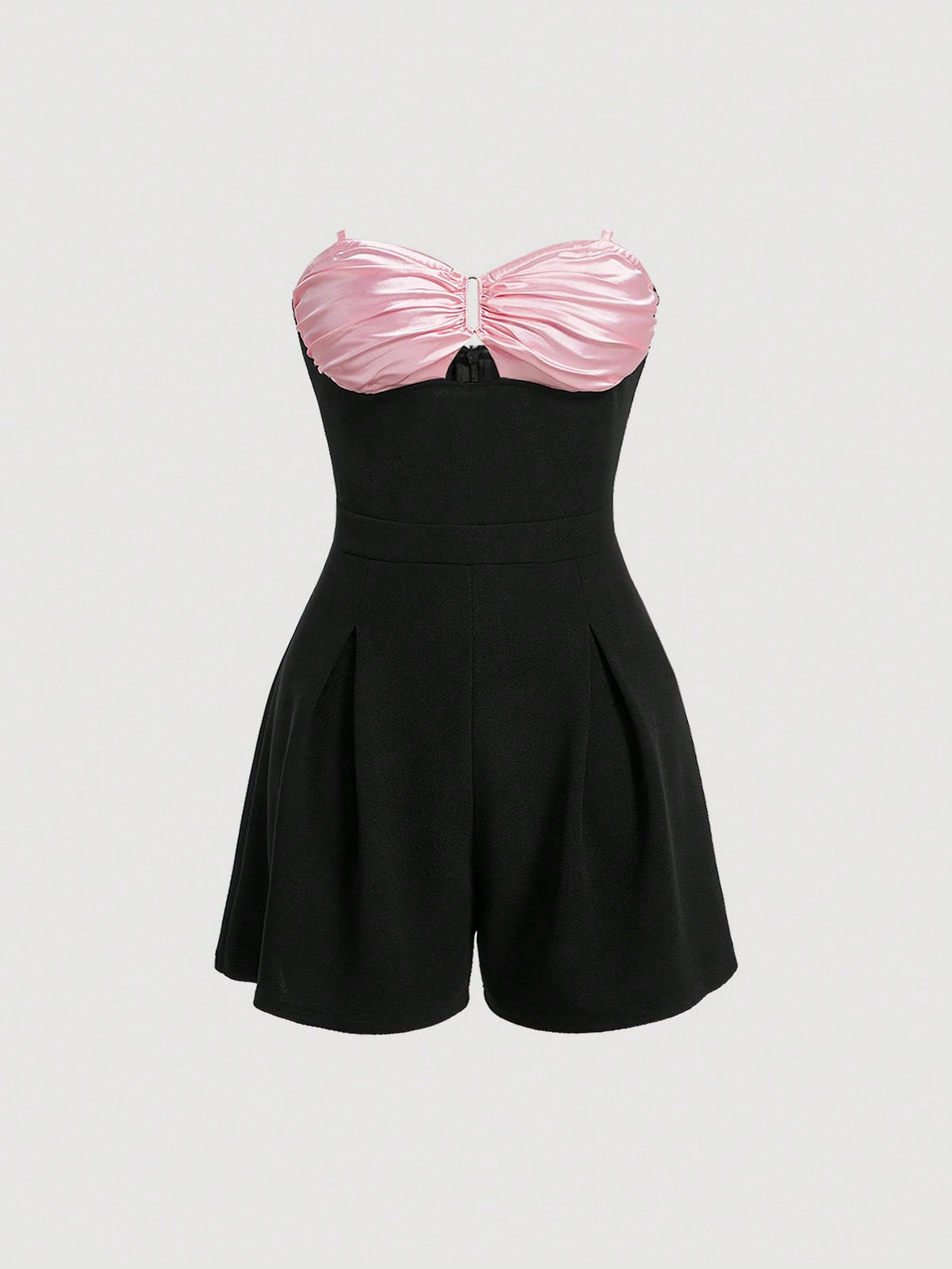 Women'S Colorblocking Ruched Strapless Jumpsuit With Shorts