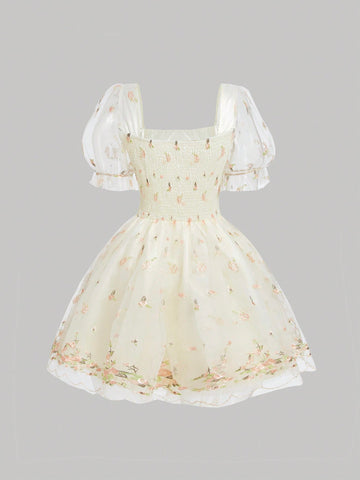 MOD Women'S Embroidery Square Neckline Dress