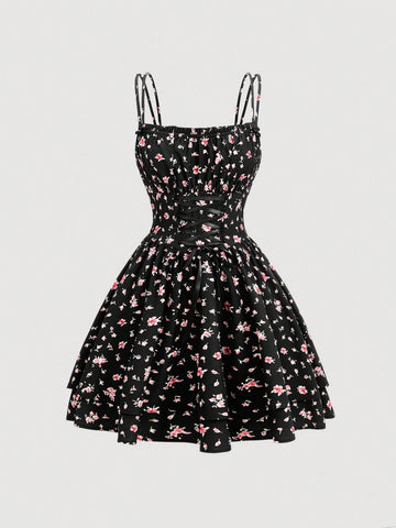 MOD Women'S Floral Print Self-Tied Front Cami Dress