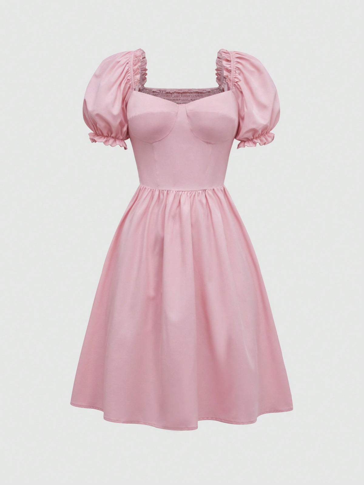 MOD Women'S Plain Color Puff Sleeve Dress With Sweetheart Neckline
