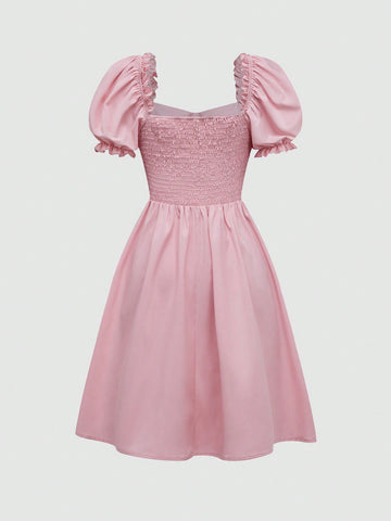 MOD Women'S Plain Color Puff Sleeve Dress With Sweetheart Neckline