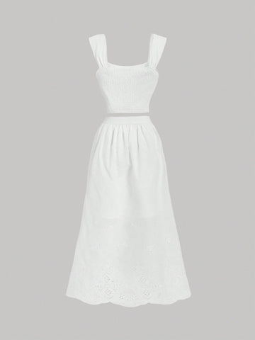 Women'S Solid Color Button Detail Camisole And Skirt Two Piece Set