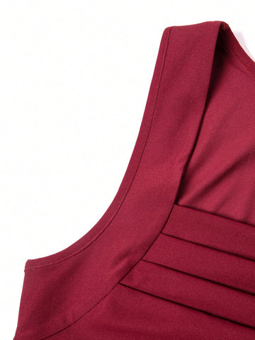 MOD Women'S Square Neck Pleated Sleeveless Dress
