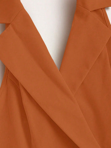 Women`S Summer Solid Color Pleated Hem Halter Neck Dress