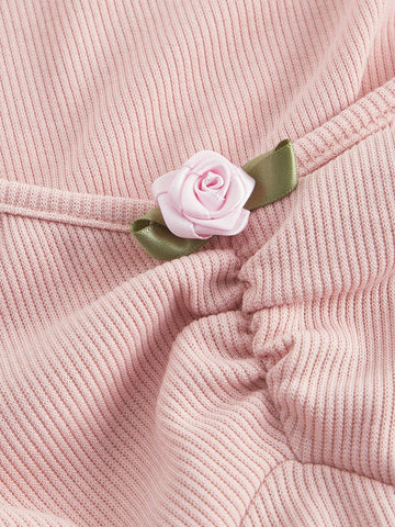 Women'S Sweetheart Neckline Dress With 3d Flower Decoration