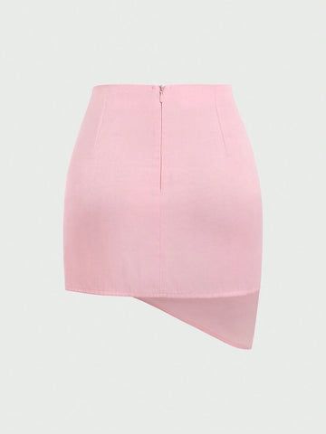 MOD Women Asymmetric Hem Ruched Mini Bodycon Skirt