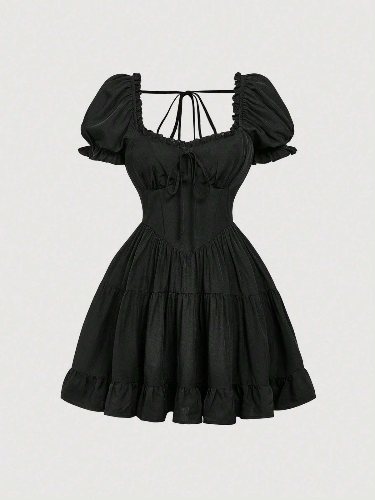 Women Casual Solid Color Puff Sleeve Mini Dress, Versatile