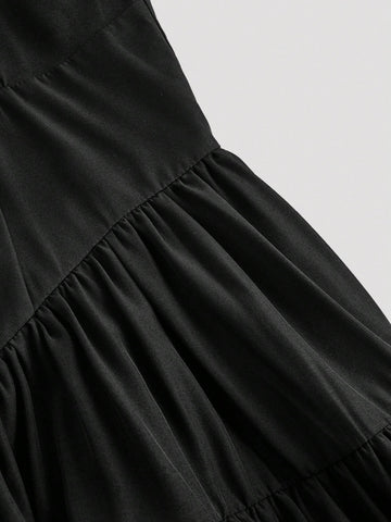 Women Casual Solid Color Puff Sleeve Mini Dress, Versatile